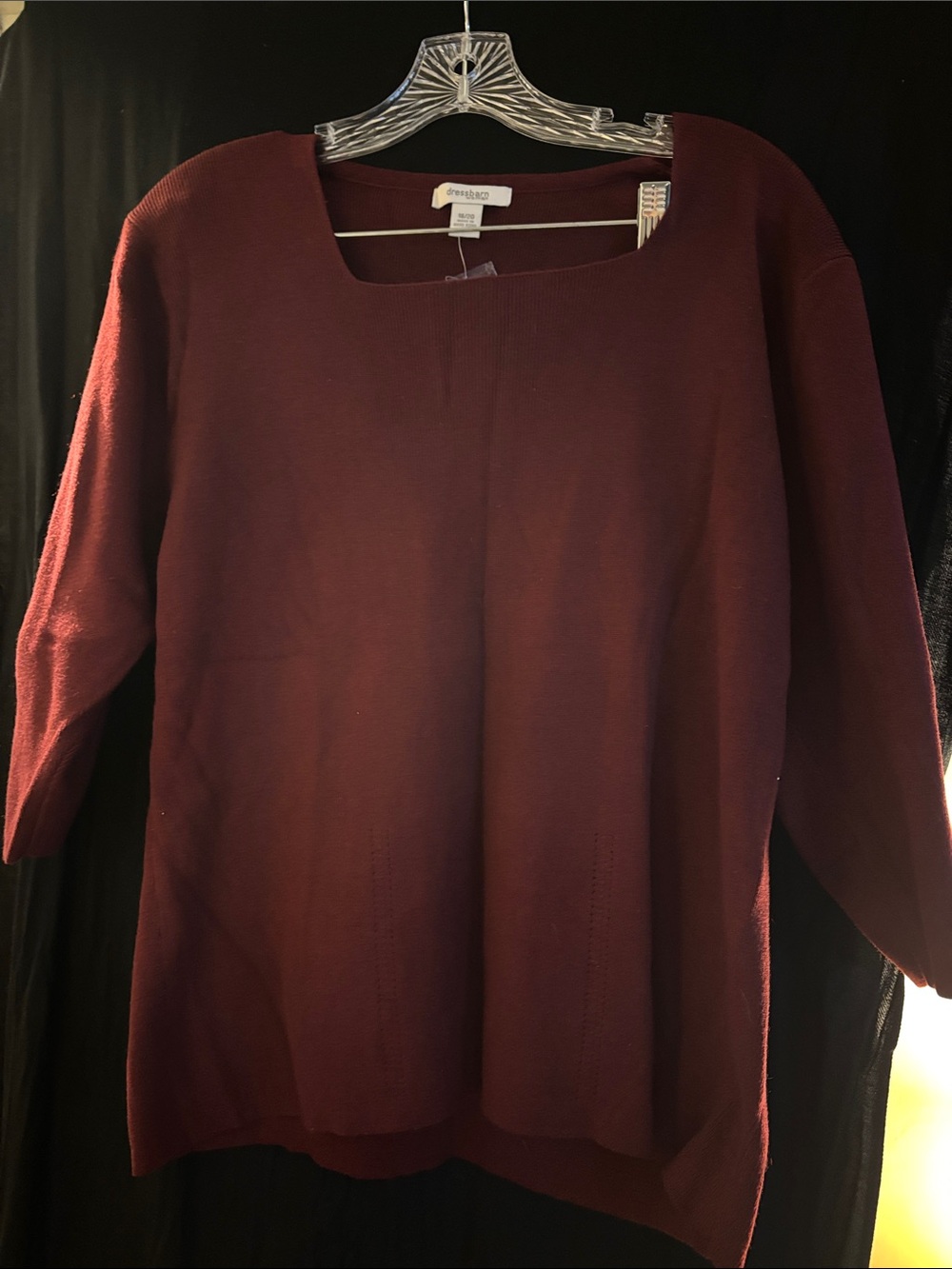 Dressbarn Woman Square Neck Sweater - Burgundy- size 2 X/ 18-20